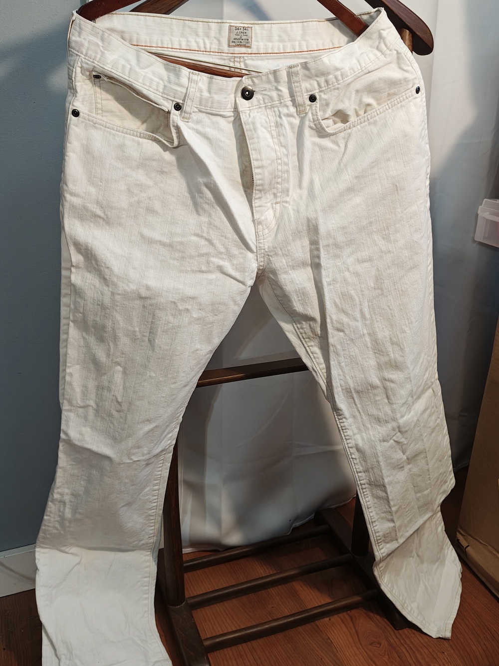 J. Crew Off-White Straight-Leg Jeans with Orange Stitching